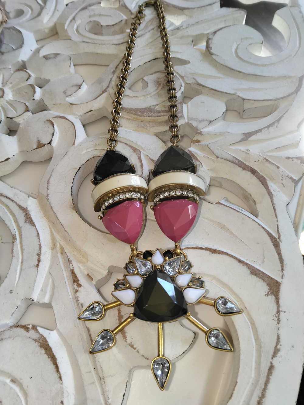 Statement Pink Plumb and Black Pendant Necklace